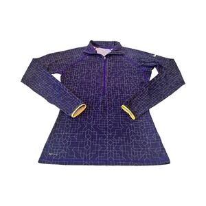 Nike Pro Dri-FIT Pullover Women M 1/2 Zip Purple Geometric Training Long Sleeve